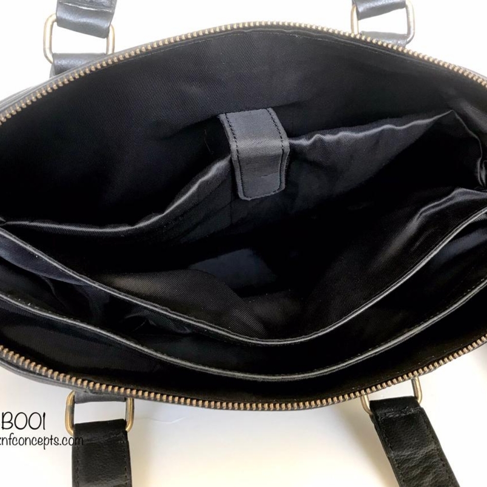 Weekender bag, Graphite black Laptop bag, High quality leather. Pebbled Leather. - Picture 6 of 9